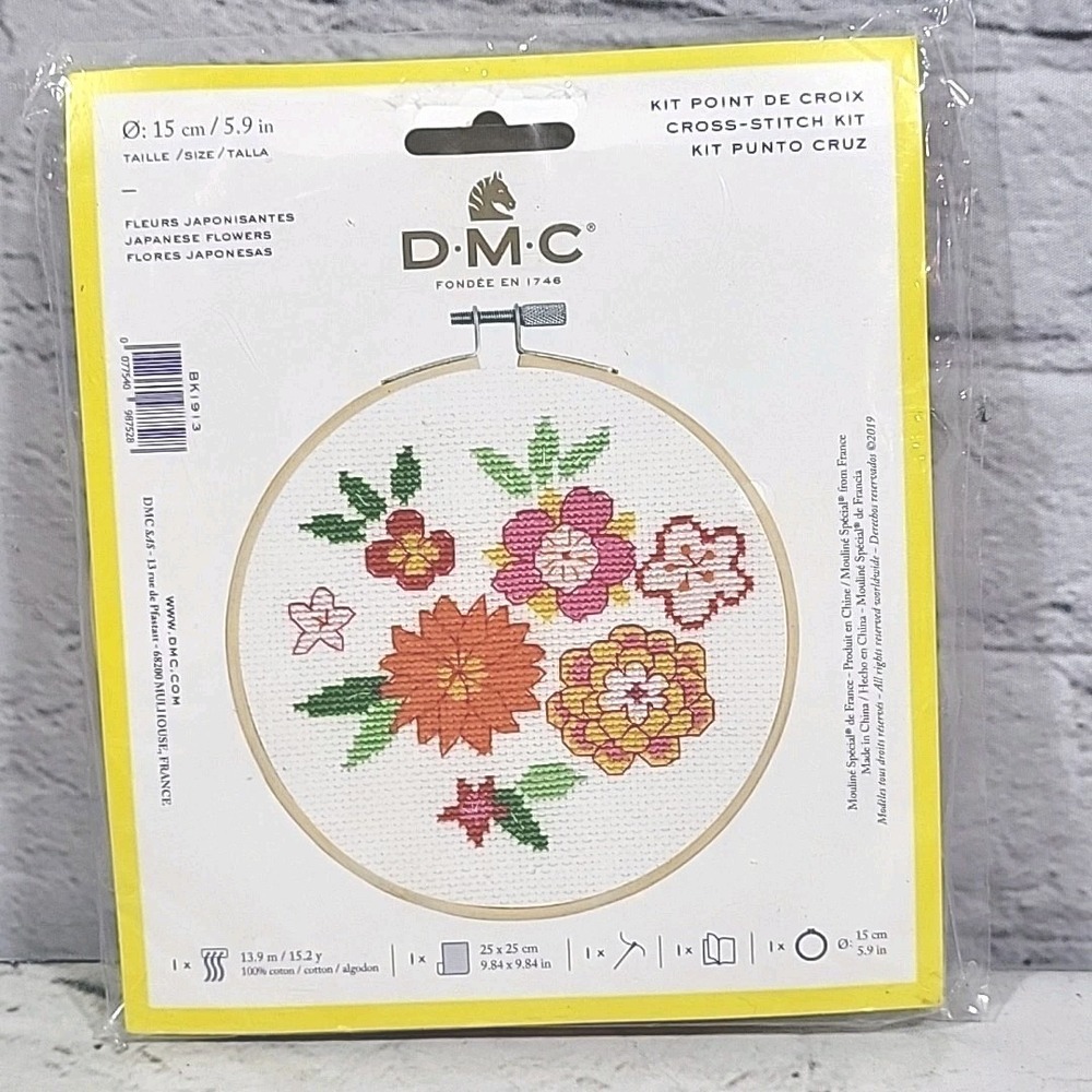DMC CROSS STITCH KIT Japanese‎ Flowers COMPLETE KIT INCLUDING HOOP NEW